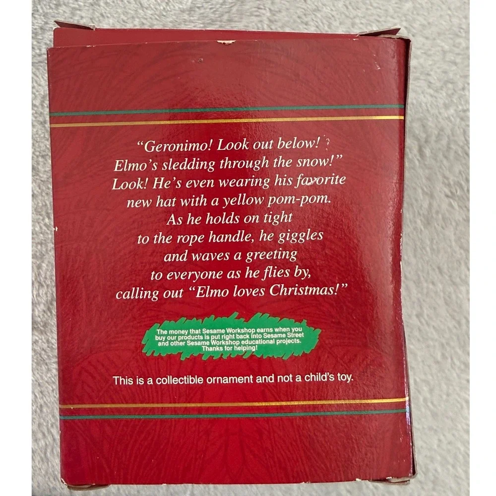 Vintage 2001 Carlton Cards Sesame Street Elmo's Sled Ride Ornament NIB
